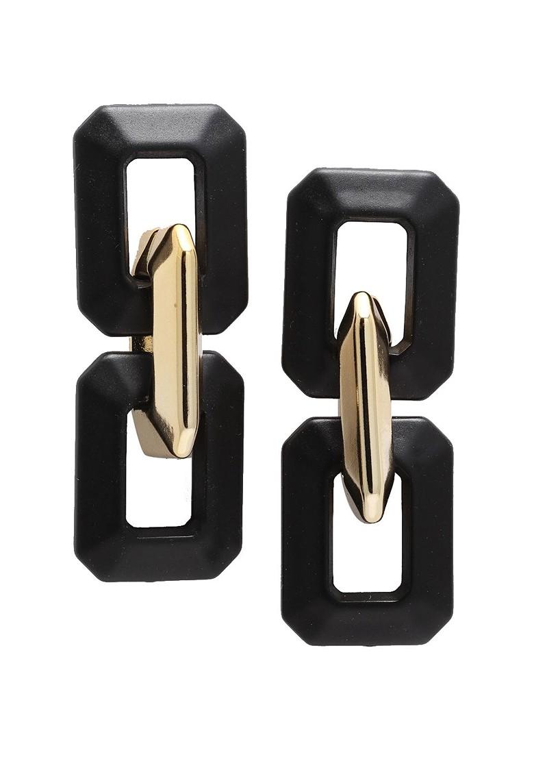 Gold Toned And Black Gold Plated Square Drop Earrings