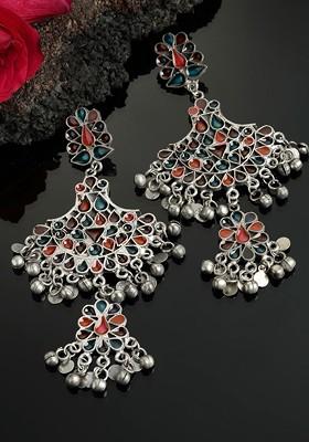 Silver Toned Contemporary Drop Earrings