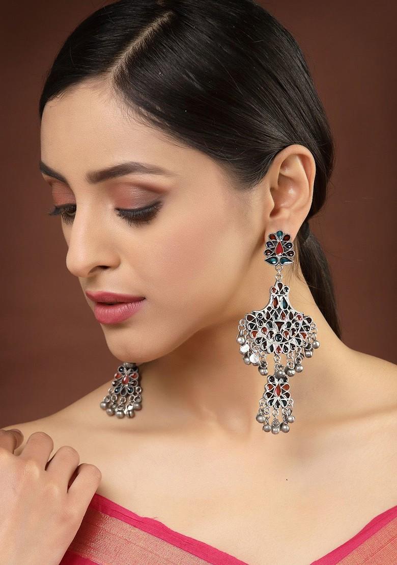 Silver Toned Contemporary Drop Earrings