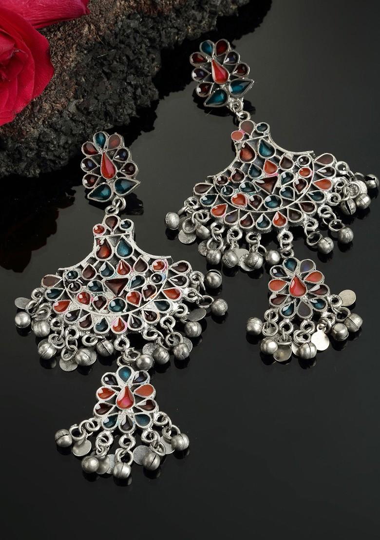 Silver Toned Contemporary Drop Earrings