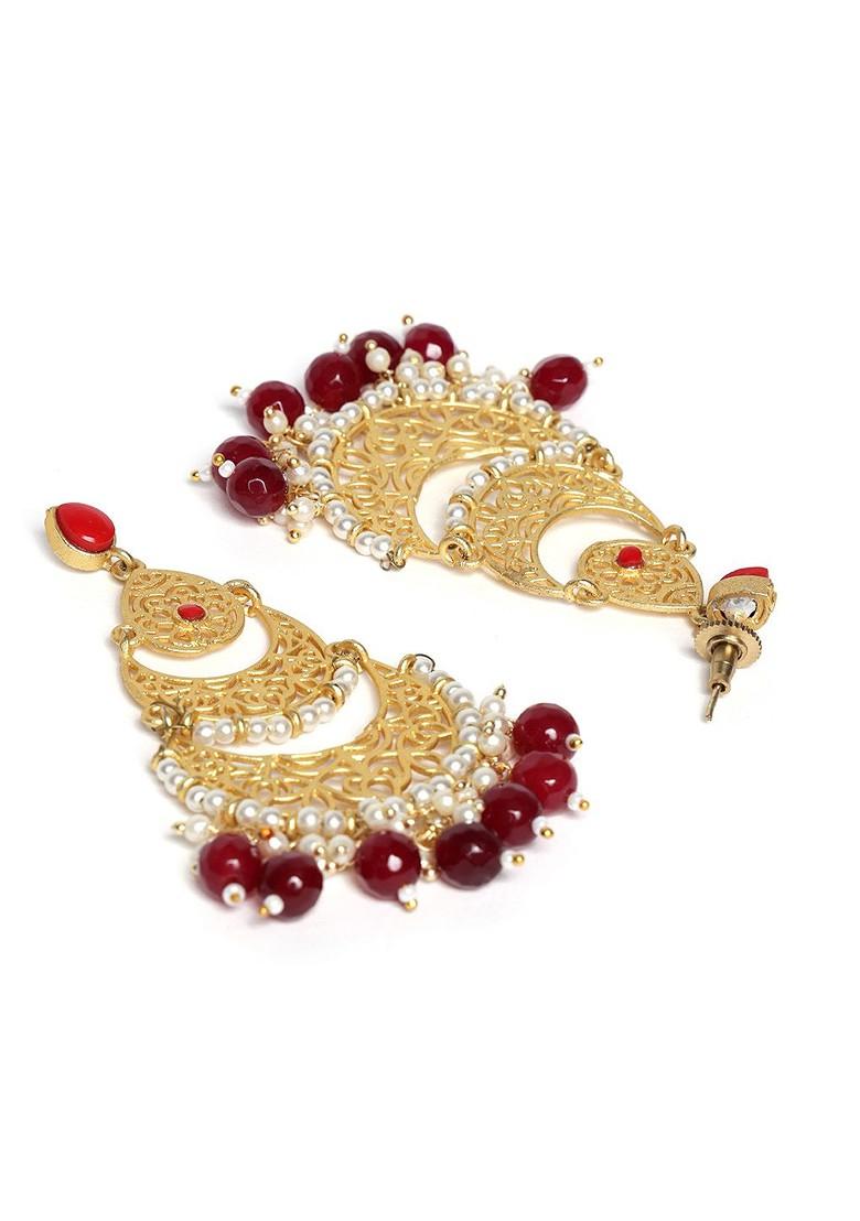 Women Gold Toned Crescent Shaped Chandbalis Earrings