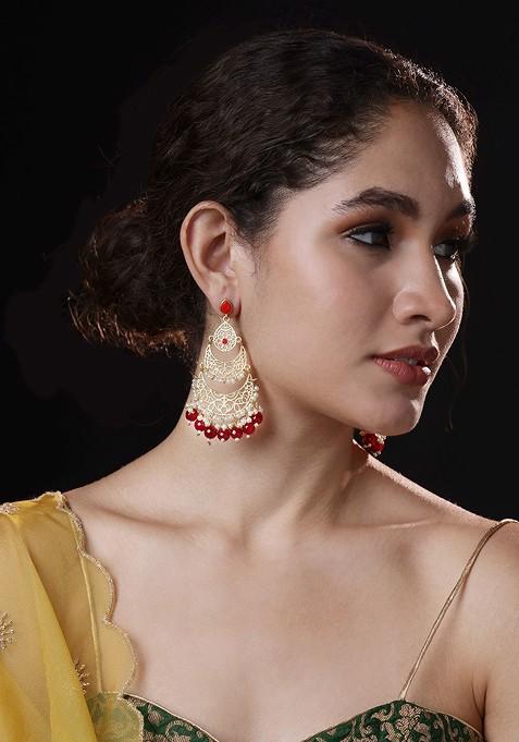 Women Gold Toned Crescent Shaped Chandbalis Earrings
