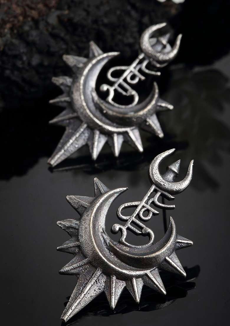 Oxidized Silver Toned Quirky Drop Earrings - Indya
