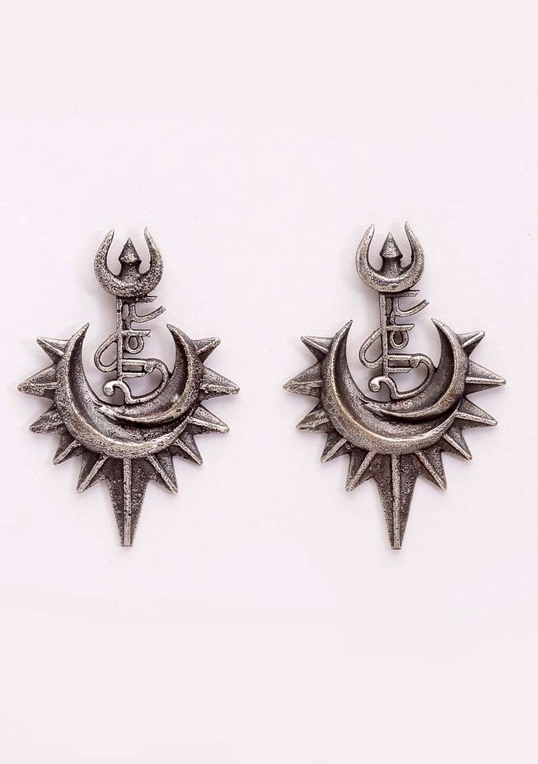 Oxidized Silver Toned Quirky Drop Earrings - Indya