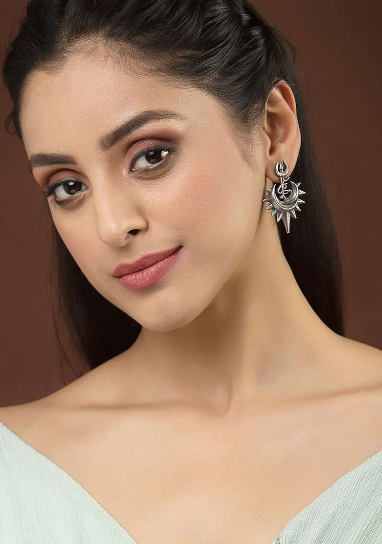 Oxidized Silver Toned Quirky Drop Earrings - Indya