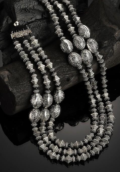 Silver Toned Oxidized Beaded Necklace