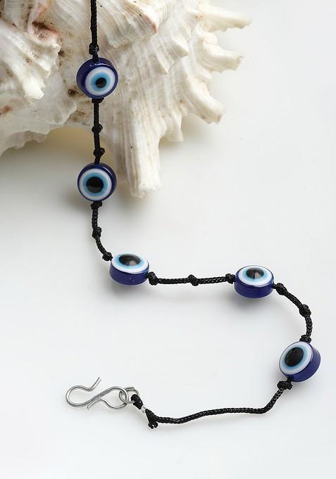 Evil Eye Beaded Black Thread Handcrafted Anklet