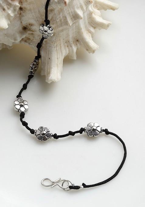 Oxidized Silver Plated Floral Handcrafted Thread Anklet