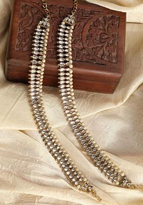 Set Of 2 Gold Plated Stone Studded Anklets