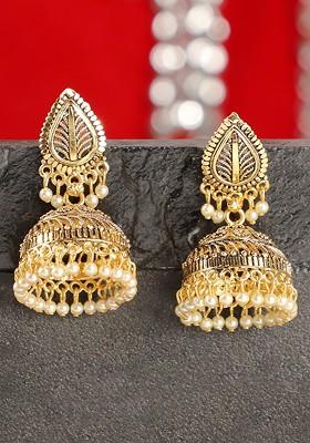  Gold plated Pearl Beadded Jhumkas Earrings