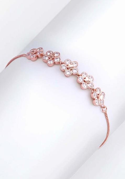 Indya X Giva 925 Sterling Silver Rose Gold Plated Floral Lover Adjustable Bracelet