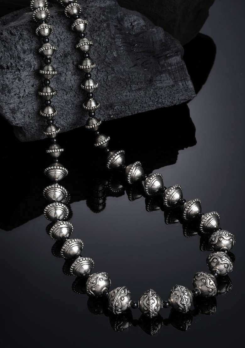 Silver Toned And Black German Silver Oxidised Necklace - Indya