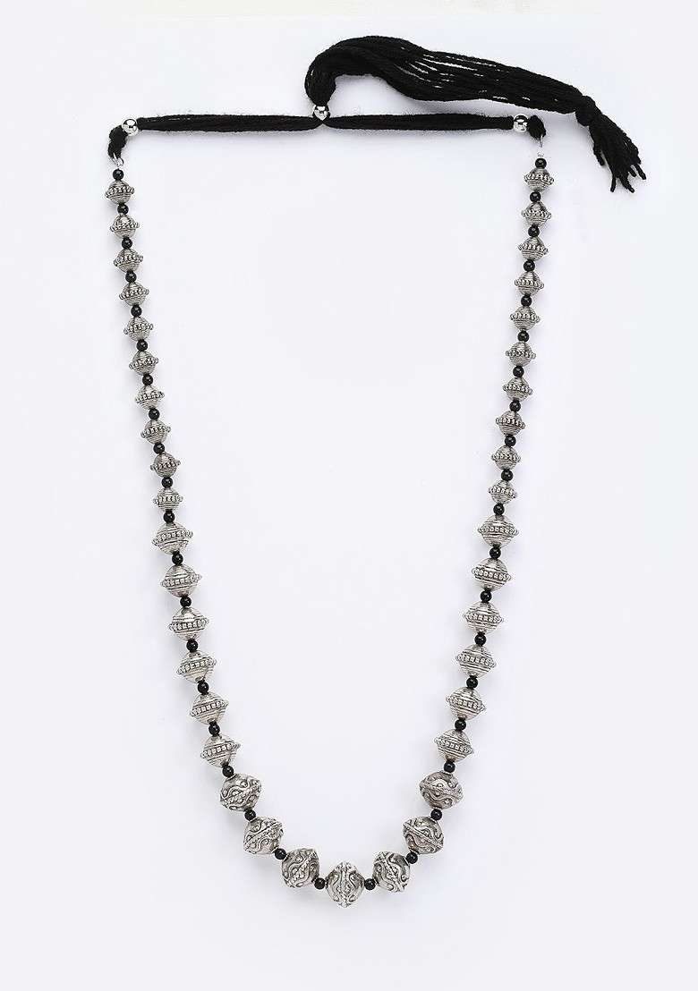 Silver Toned And Black German Silver Oxidised Necklace - Indya