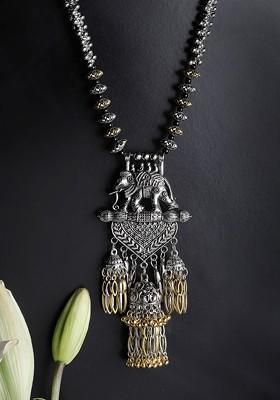 Silver Toned And Black German Silver Oxidised Necklace