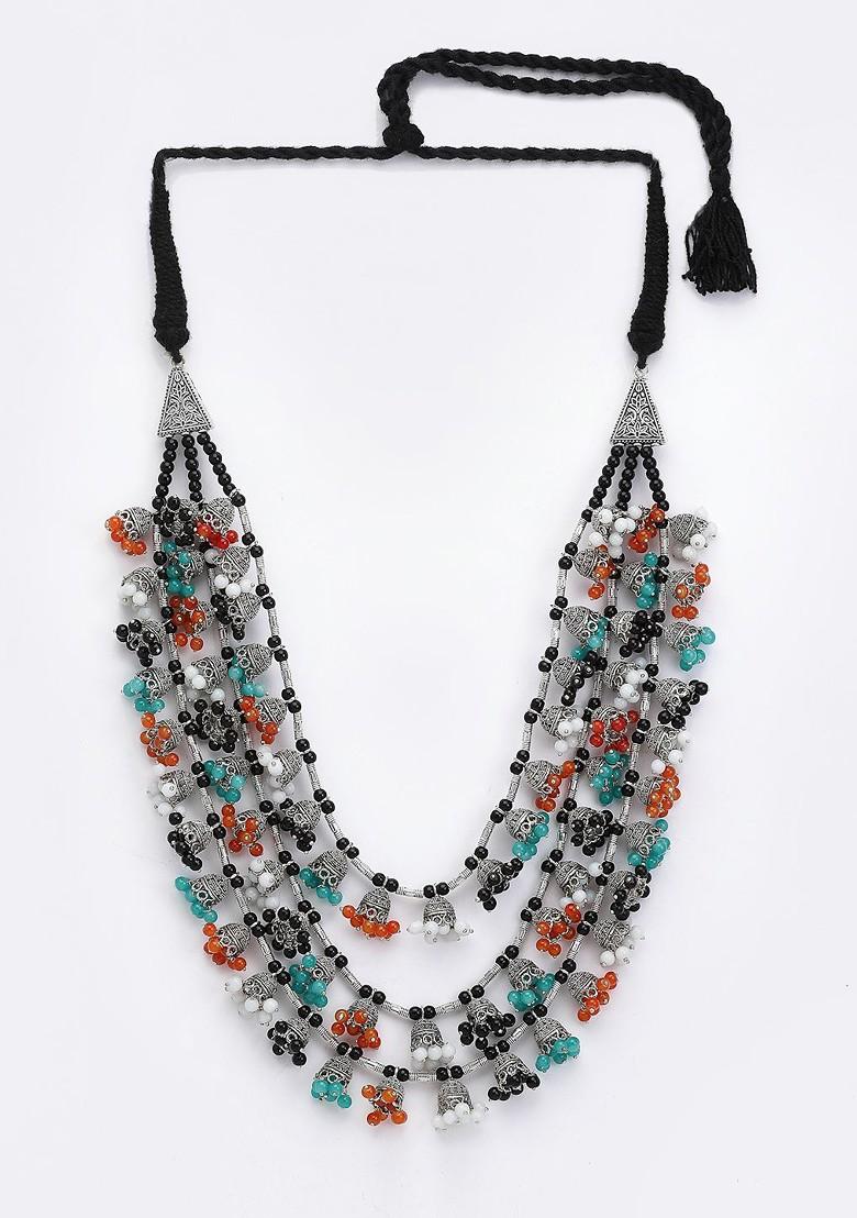 Silver Toned And Turquoise Blue German Silver Layered Necklace