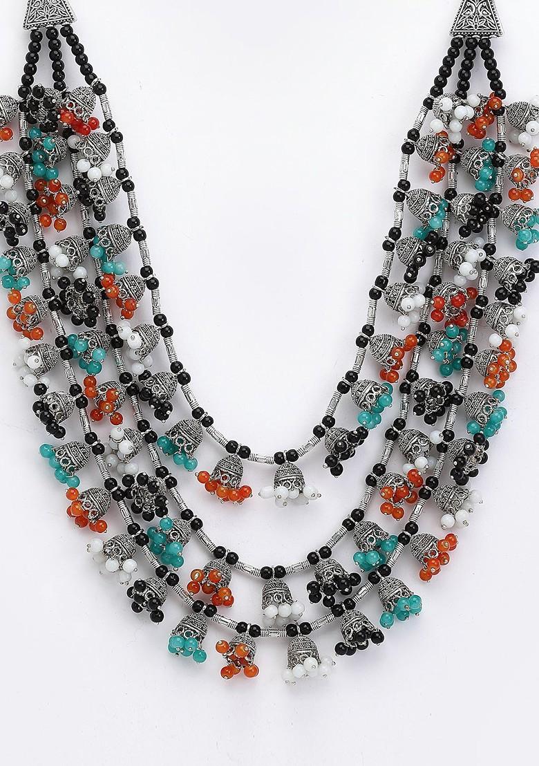 Silver Toned And Turquoise Blue German Silver Layered Necklace