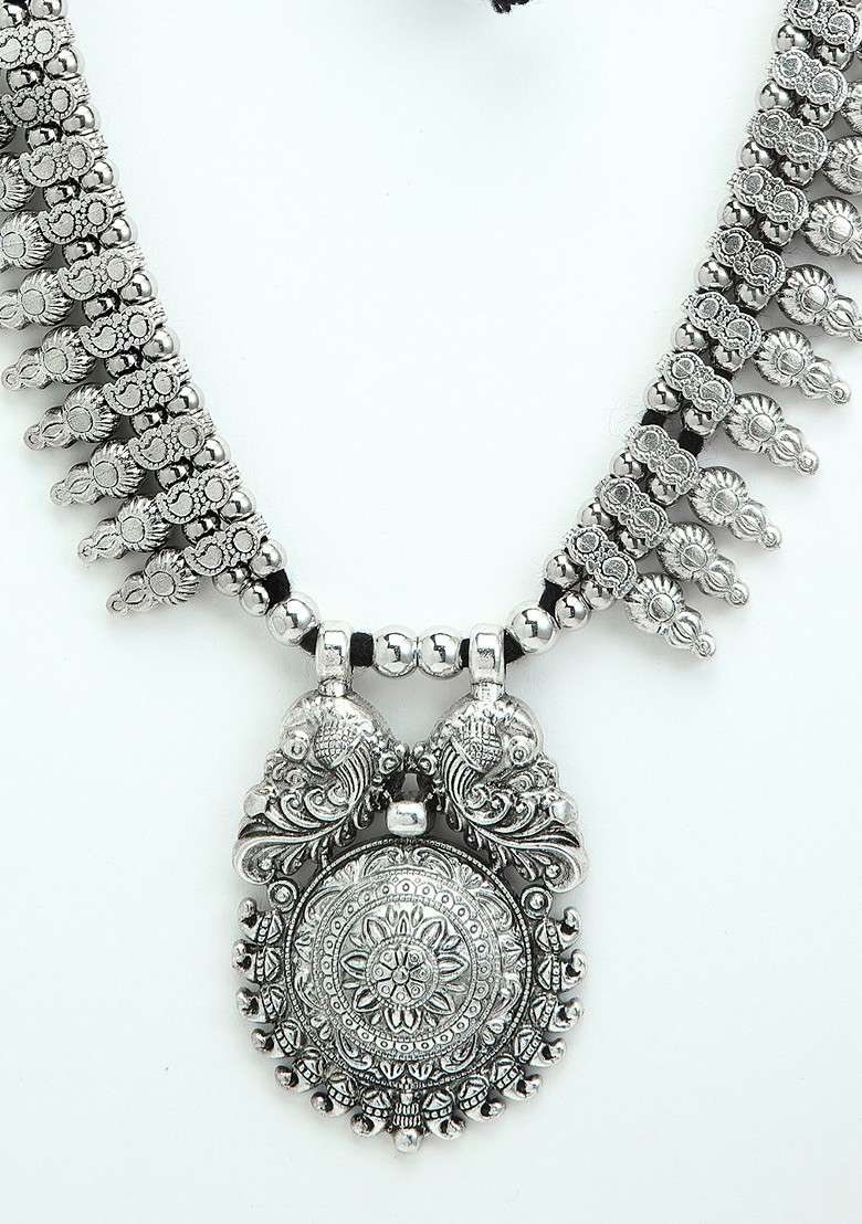 Silver Plated German Silver Oxidised Necklace - Indya