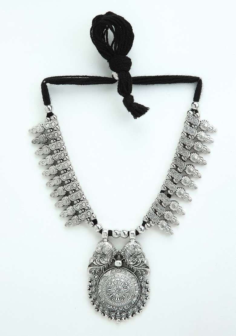 Silver Plated German Silver Oxidised Necklace - Indya