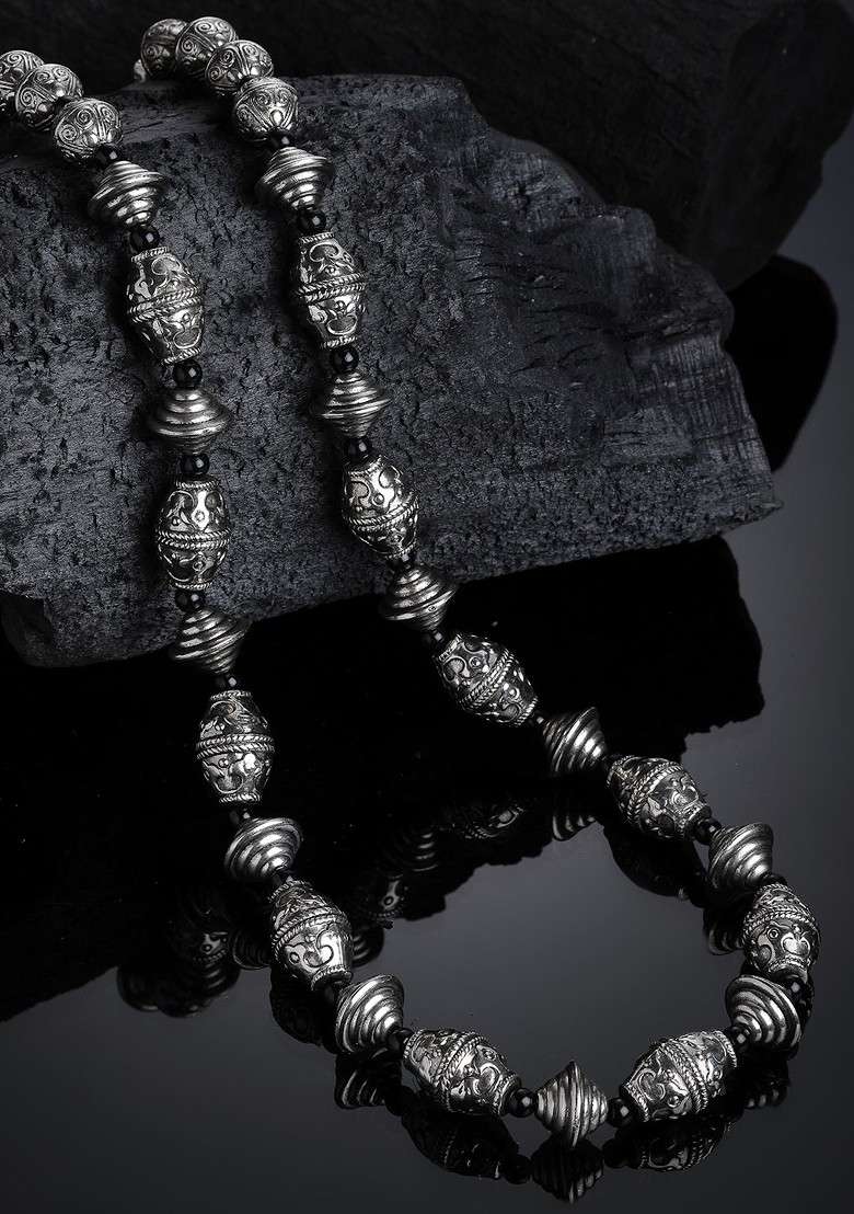 Silver Toned And Black German Silver Oxidised Necklace - Indya