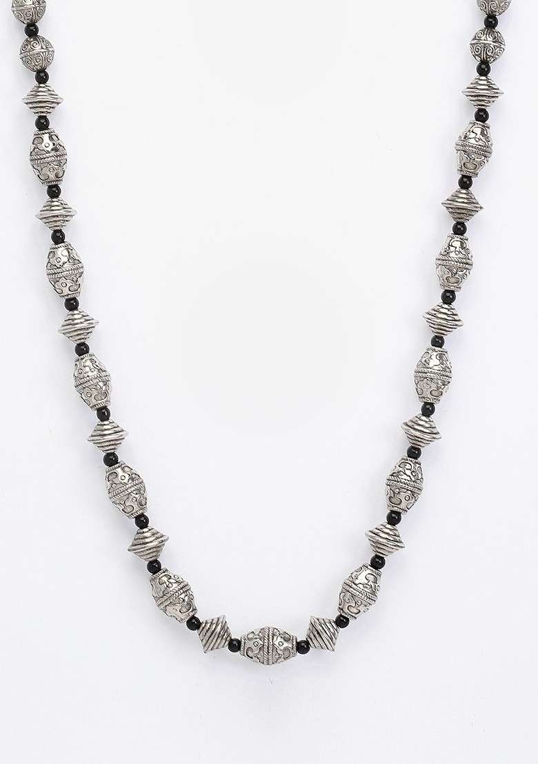 Silver Toned And Black German Silver Oxidised Necklace - Indya