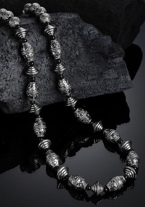 Silver Toned And Black German Silver Oxidised Necklace