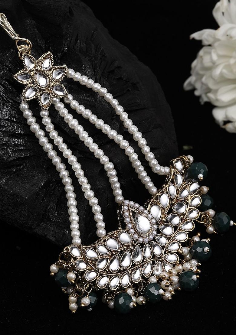 Women Gold Plated And White Kundan Studded Jhumar Passa