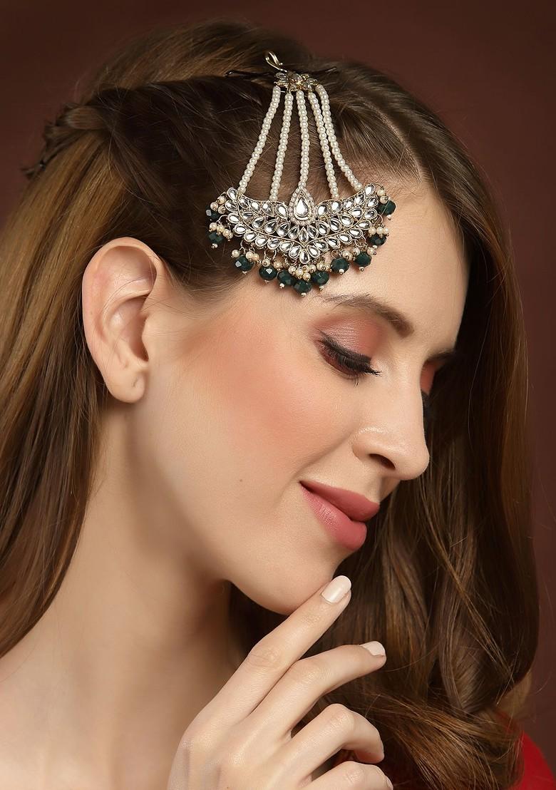 Women Gold Plated And White Kundan Studded Jhumar Passa