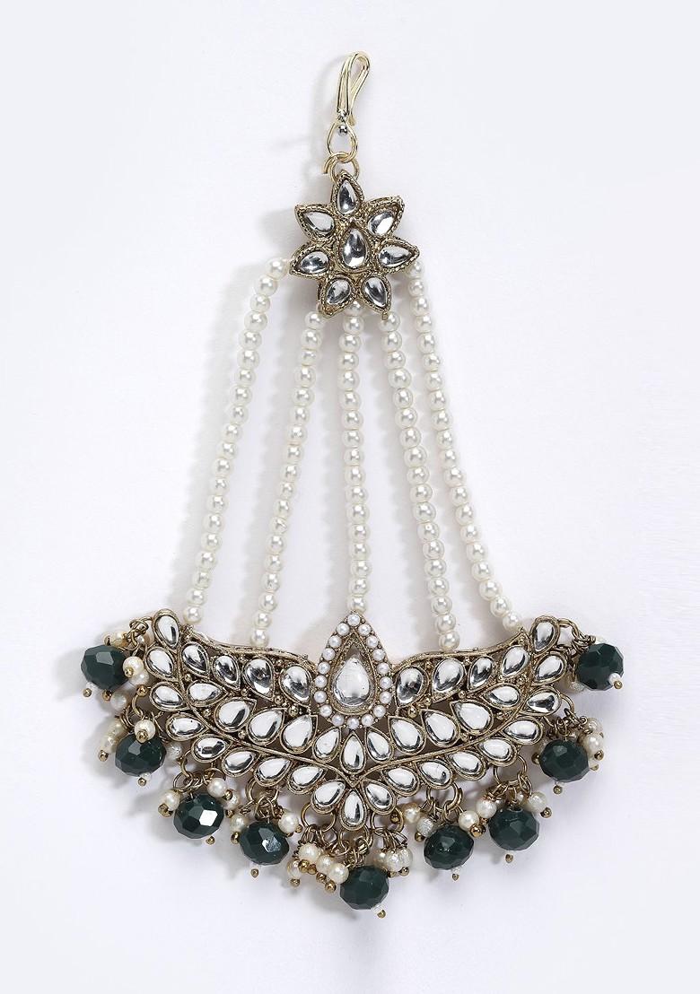 Women Gold Plated And White Kundan Studded Jhumar Passa