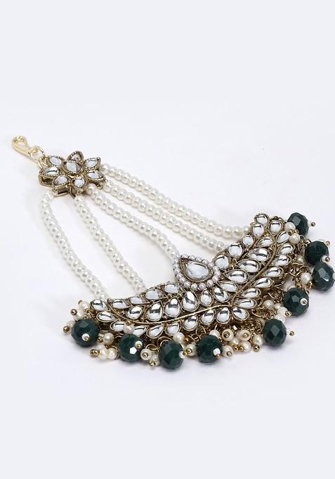 Women Gold Plated And White Kundan Studded Jhumar Passa