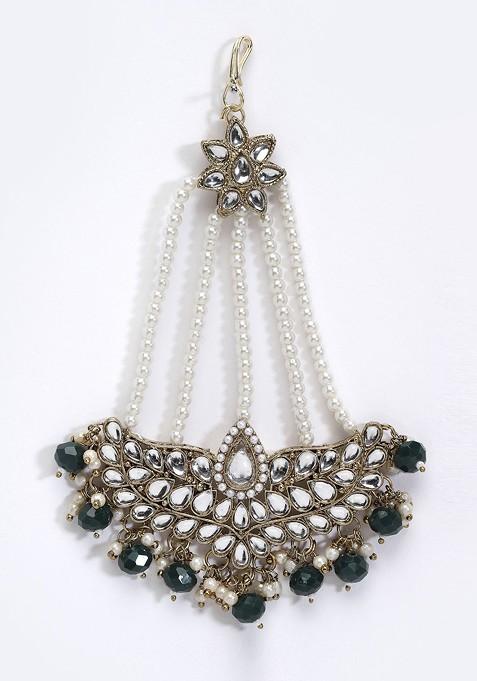 Women Gold Plated And White Kundan Studded Jhumar Passa