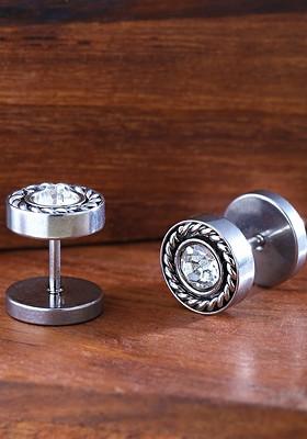 Silver Toned Stone Studded Circular Studs Earrings