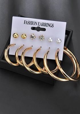Set Of 6 Gold Plated Stud And Hoop Earrings