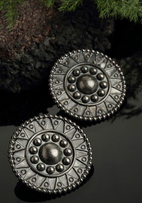 Black Circular Oxidised Stud Earrings