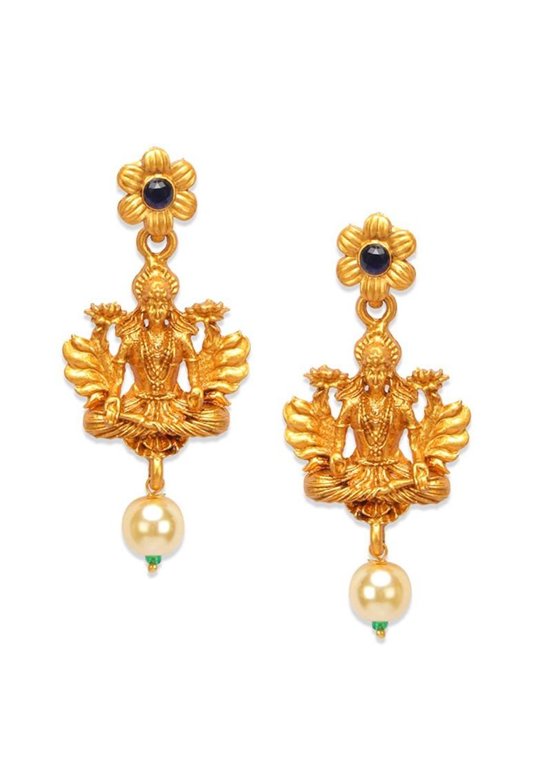 Women Gold Plated Stone Studded Maa Laxmi Temple Jewellery Set