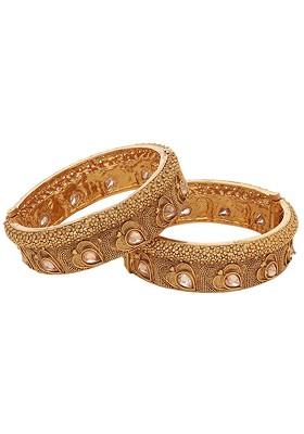 Set Of 2 24 CT Gold Plated Beige Stone Studded Bangles