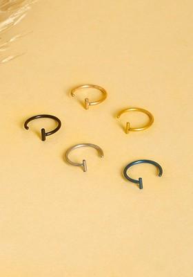 Set Of 5 Silver Toned And Gold Toned Stainless Steel Septum Nosepins