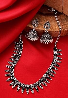 Silver Plated Oxidized Tribal Design Oxidised Jewellery Set