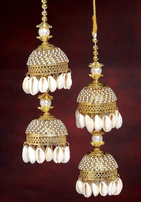 Set Of 2 Gold Plated And Sea Shell Beaded Kaleera