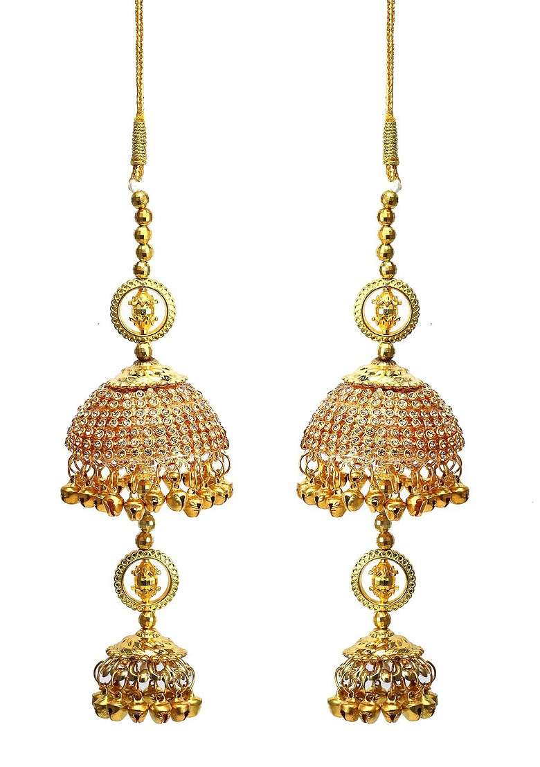 Set of 2 Gold Plated White Beaded Bridal Kaleeras - Indya