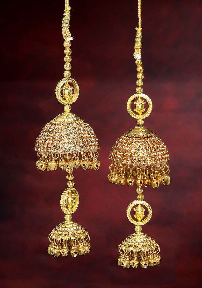 Set of 2 Gold Plated White Beaded Bridal Kaleeras - Indya
