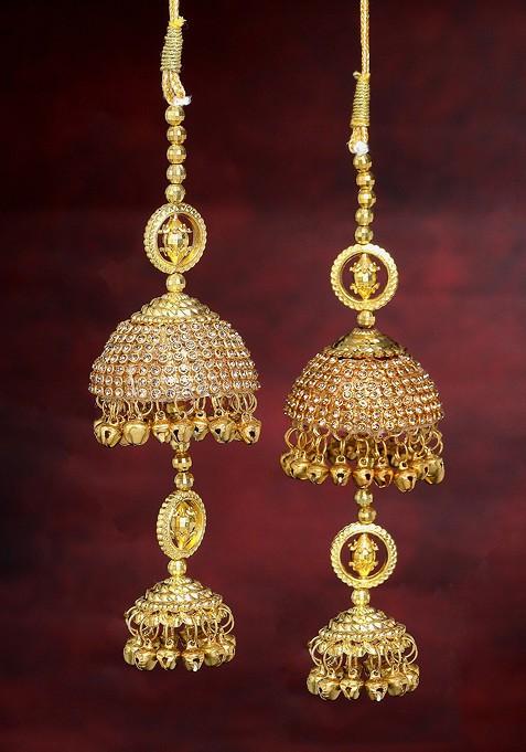 Set of 2 Gold Plated White Beaded Bridal Kaleeras