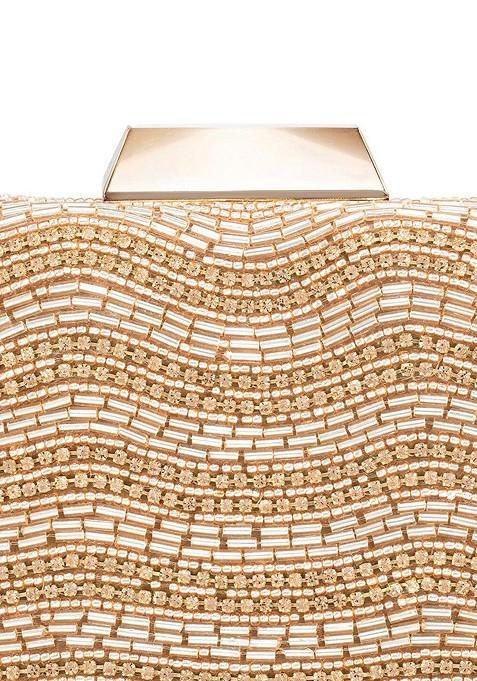 Rose Gold Embellished Box Clutch with Shoulder Strap