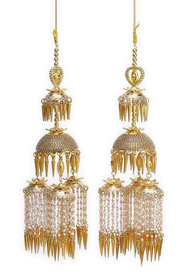 Set Of 2 Gold  Plated Beaded Bridal Layered Kaleera - Indya