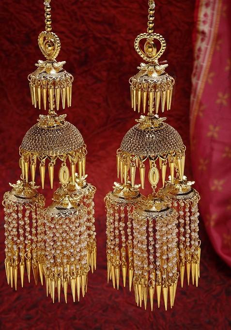 Set Of 2 Gold  Plated Beaded Bridal Layered Kaleera