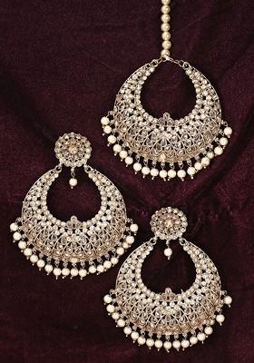 Women 24 CT Gold Plated Stone Studded And Bead Jewellery Set