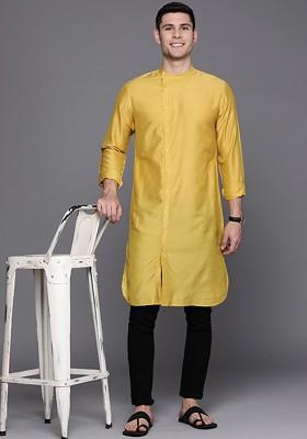Men Yellow Solid Liva Kurta