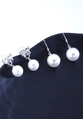 Pack Of 2 Silver Toned And White Pearl Studded Contemporary Drop Earrings