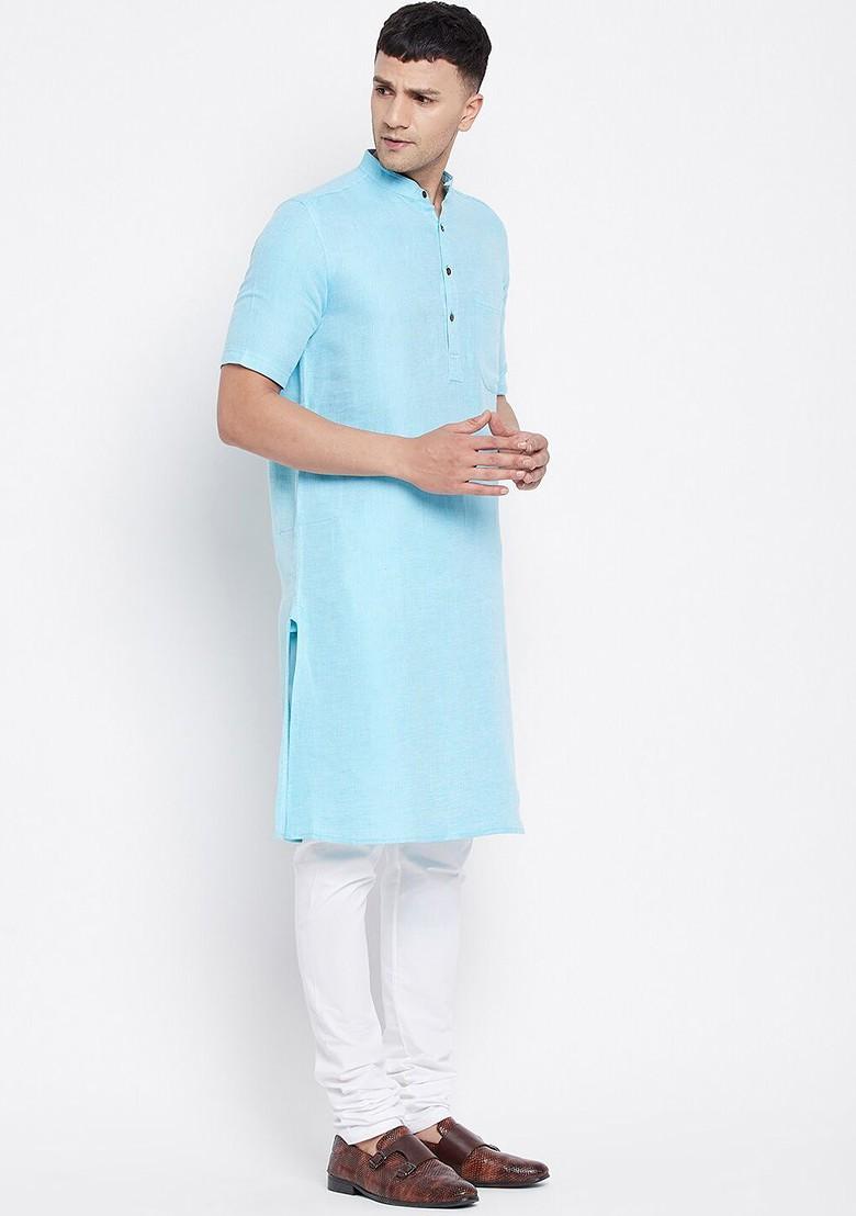 Men Blue Woven Design Pure Cotton Kurta