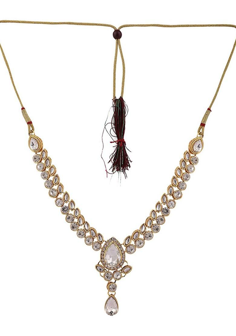Gold Plated White Kundan Stone Studded Jewellery Set