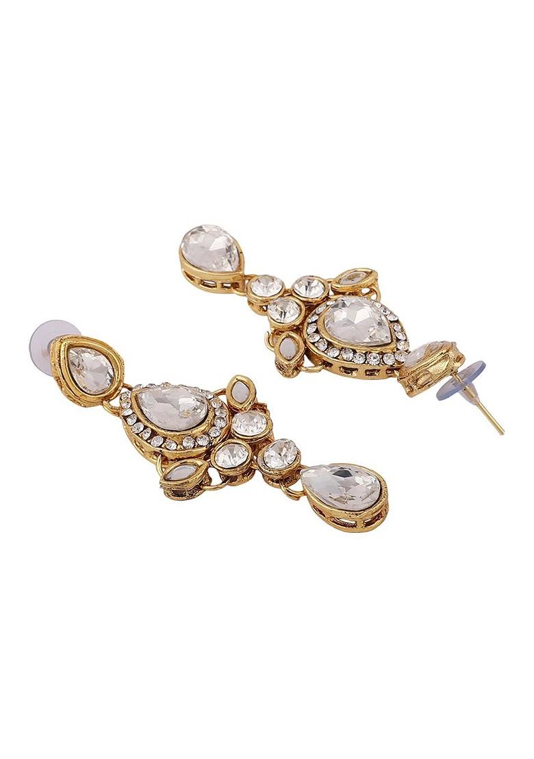 Gold Plated White Kundan Stone Studded Jewellery Set